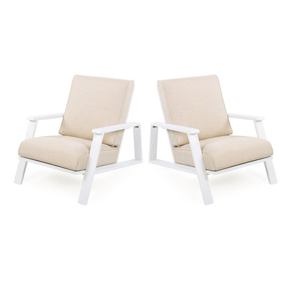 Outdoor Patio Lounge Chair Set of 2 with beige cushions and white metal frames by HouseOfZazla on Tampa Home & Garden Store