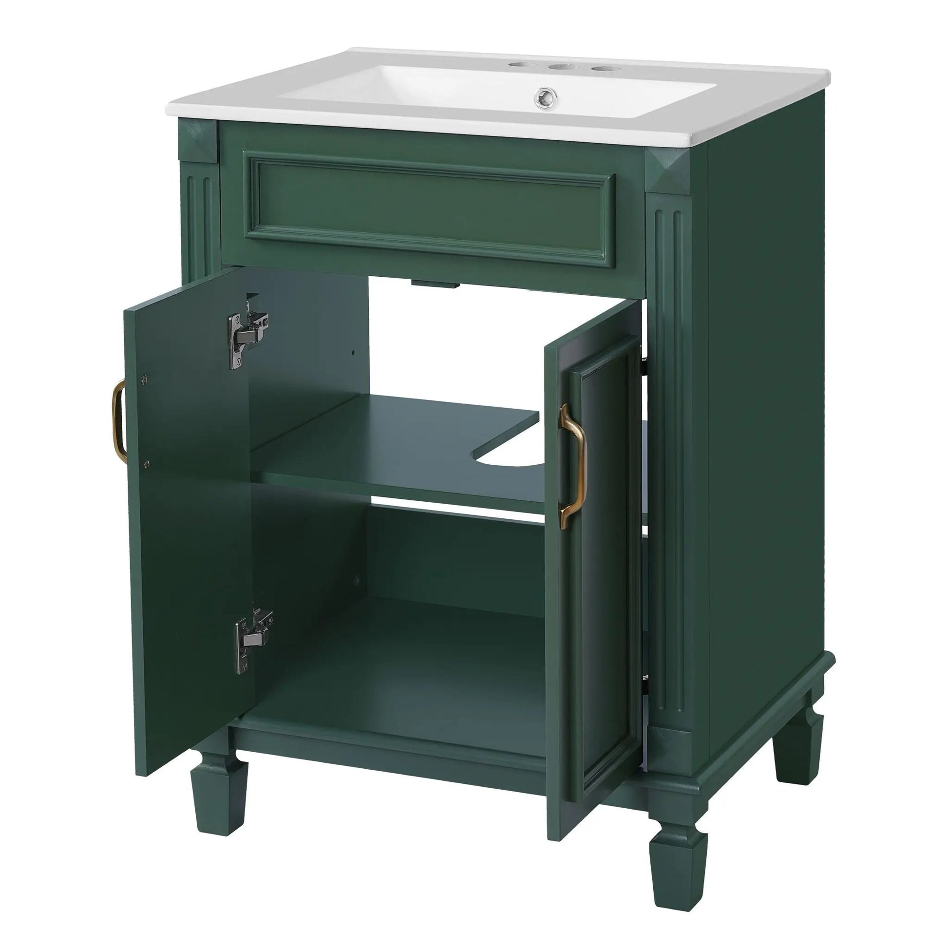 Bathroom vanity by Unique Piece Furniture with white top sink green cabinet 2 soft closing doors on Tampa Home & Garden Store