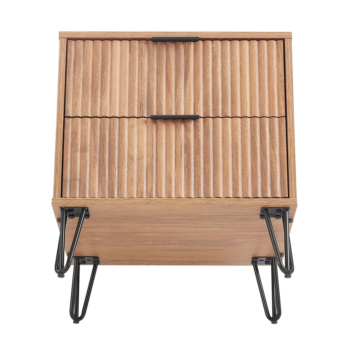 Dumbo nightstand, 2-drawer with fluted fronts, oak veneer, hairpin legs, HouseOfZazla on Tampa Home & Garden Store