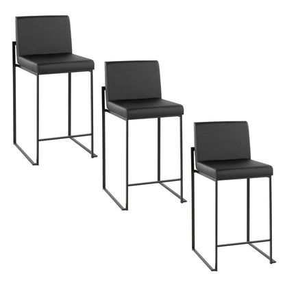 Fuji high-back counter stools, set of 4 in black faux leather with slim metal frames on Tampa Home & Garden Store