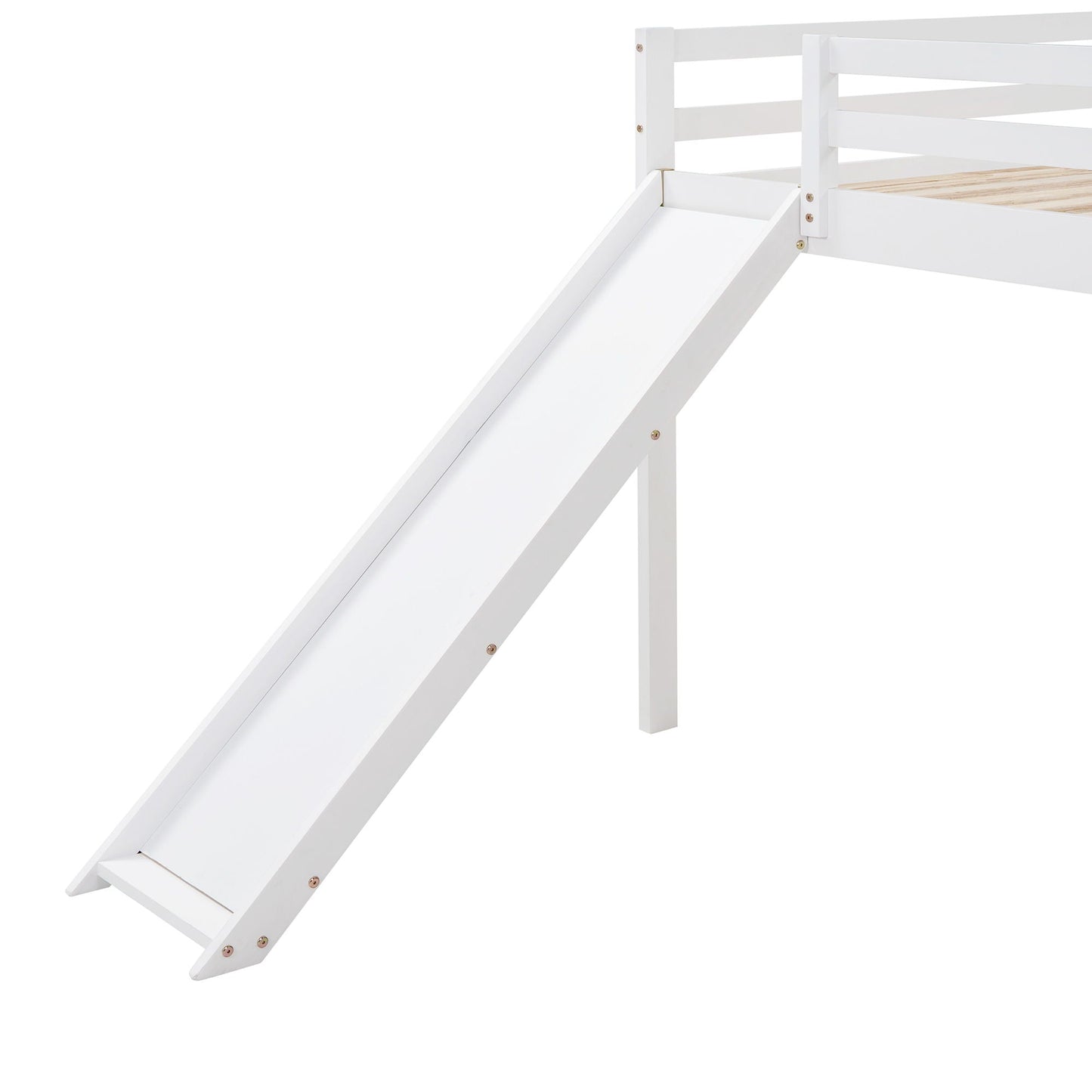 White Solid Wood Full Size Loft Bed and Slide