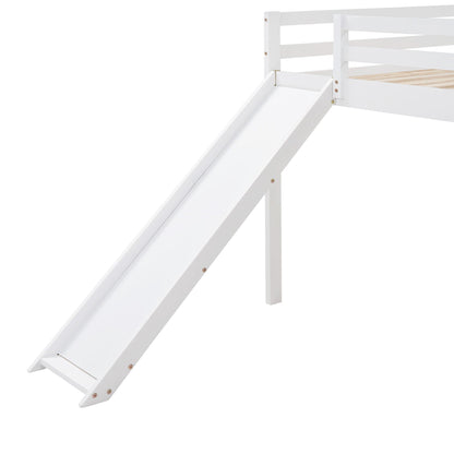 White Solid Wood Full Size Loft Bed and Slide