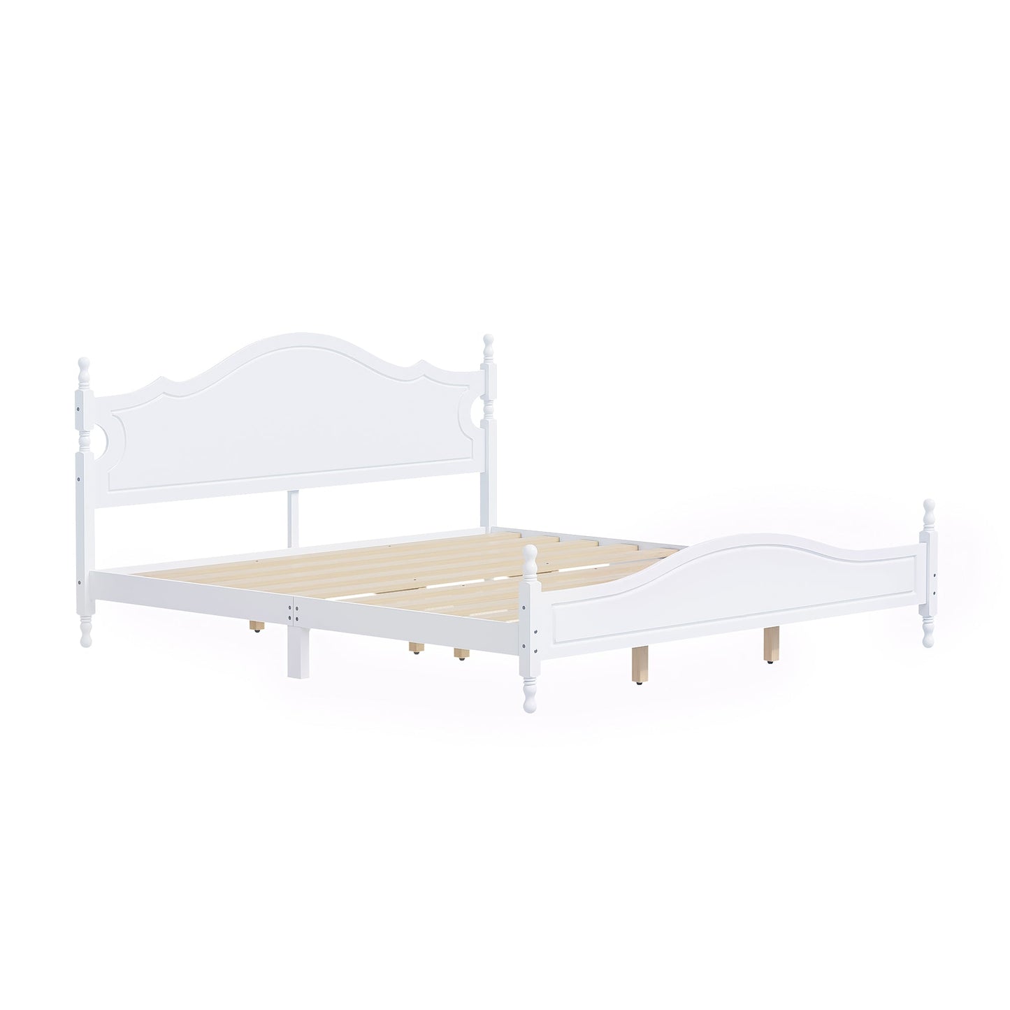 Retro King Wooden Platform Bed with Headboard
