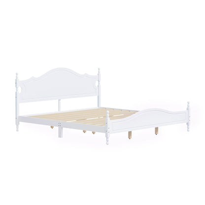 Retro King Wooden Platform Bed with Headboard