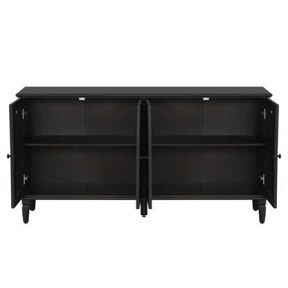 60-inch black antique buffet cabinet with dual doors open to interior shelves on Tampa Home & Garden Store