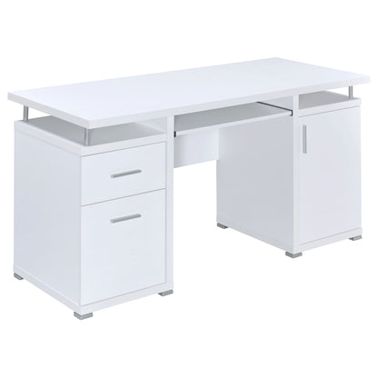 Rochelle white 2-drawer office desk by HouseOfZazla with metal legs and side cabinet on Tampa Home & Garden Store
