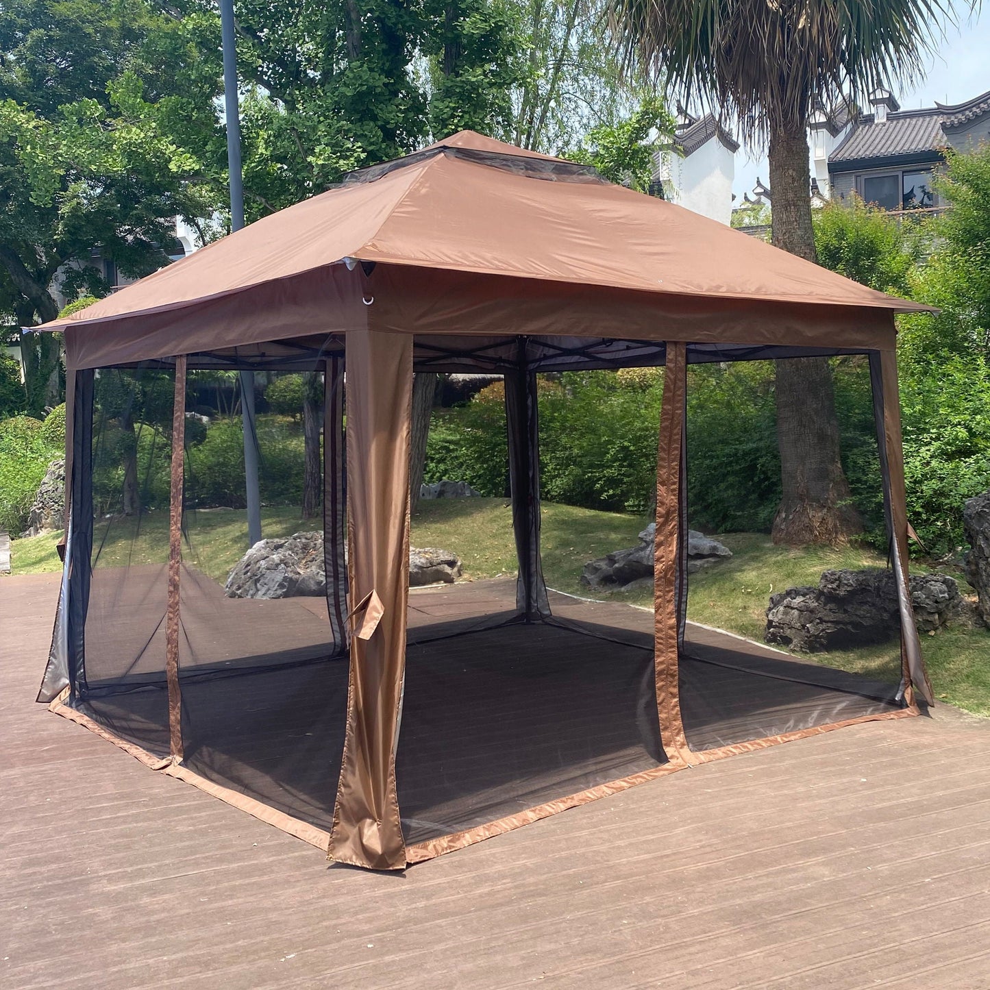 Outdoor Steel Gazebo With Mesh Nets and Canopy