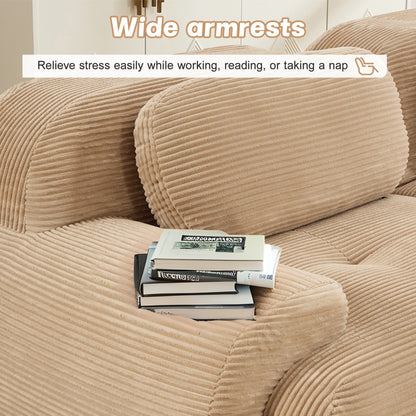 Three-seat modular sofa with 3 ottomans in camel corduroy fabric on Tampa Home & Garden Store