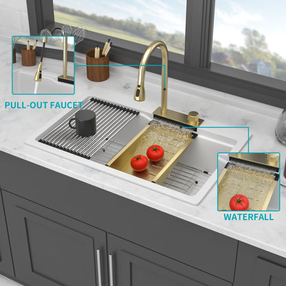 Brushed Waterfall Sink with Faucet and Cup Washer