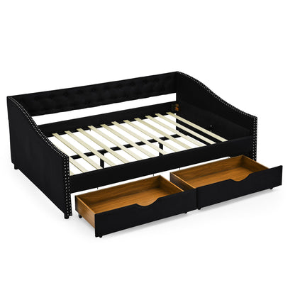 Upholstered Tufted Daybed with Storage Drawers