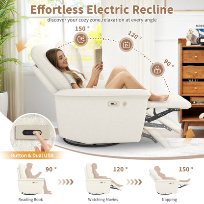 270° Power Swivel Rocker Recliner Chair with Phone Holder in beige fabric, USB ports on Tampa Home & Garden Store