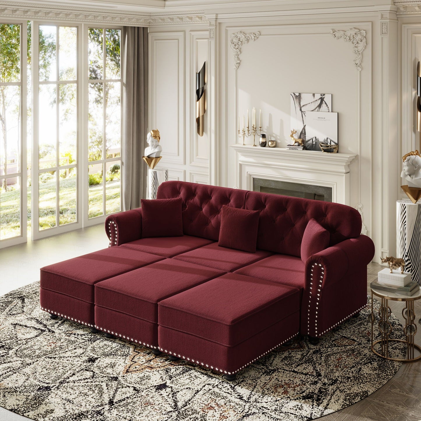 Upholstered Sofa Set with Nailhead and Pillows