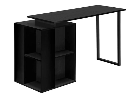 Black computer desk with left storage tower and elevated shelf, modern contemporary workspace on Tampa Home & Garden Store