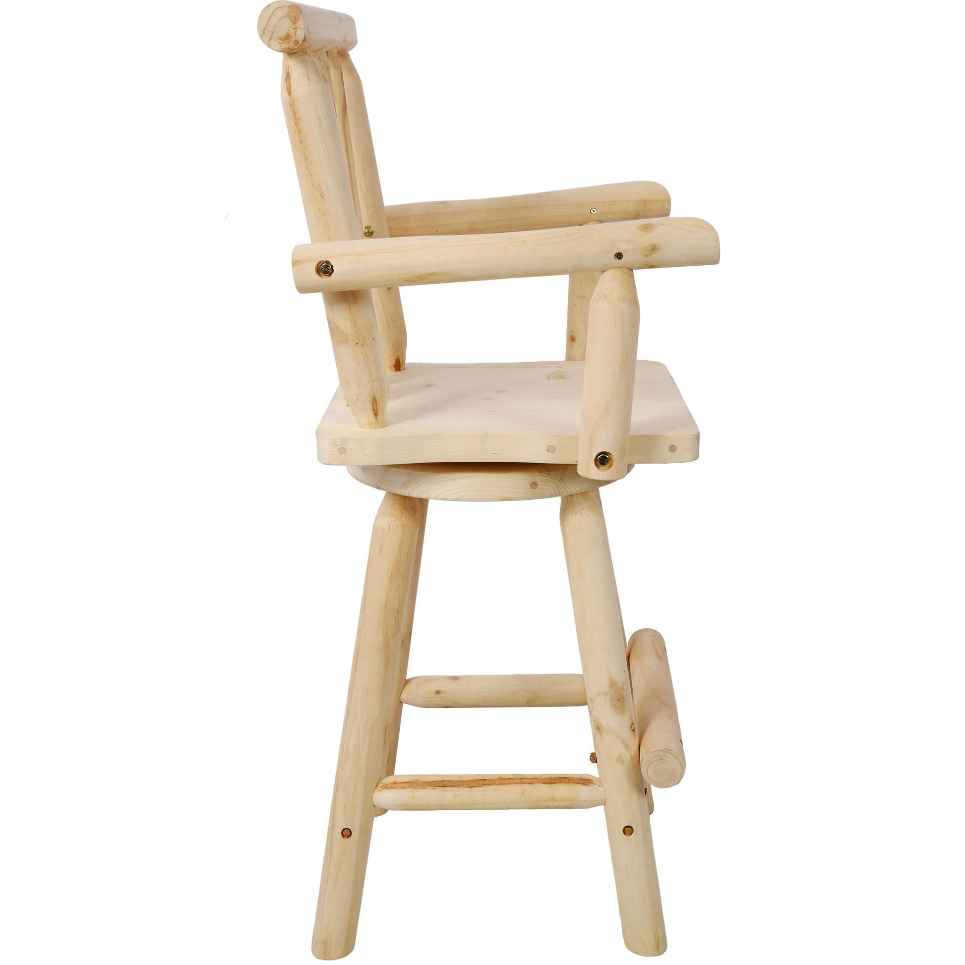Rustic fir wood bar stool with wide armrests, 28–30 in height on Tampa Home & Garden Store