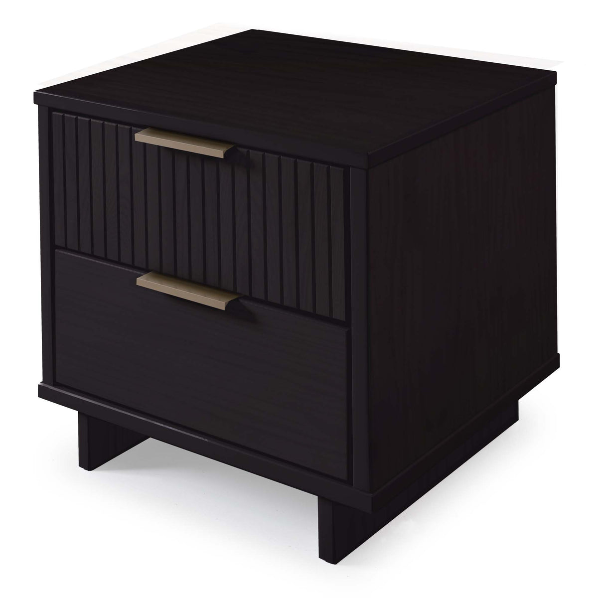 Granville Nightstand with 2 drawers, black finish, gold bar pulls on Tampa Home & Garden Store
