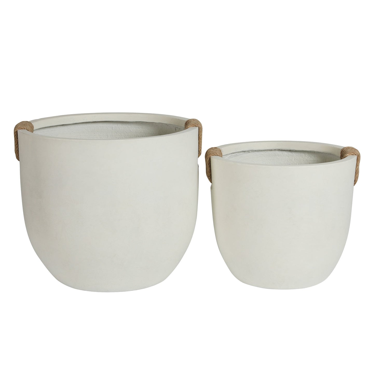 Round concrete planter set of 2, large off white pots with rope handles HouseOfZazla on Tampa Home & Garden Store