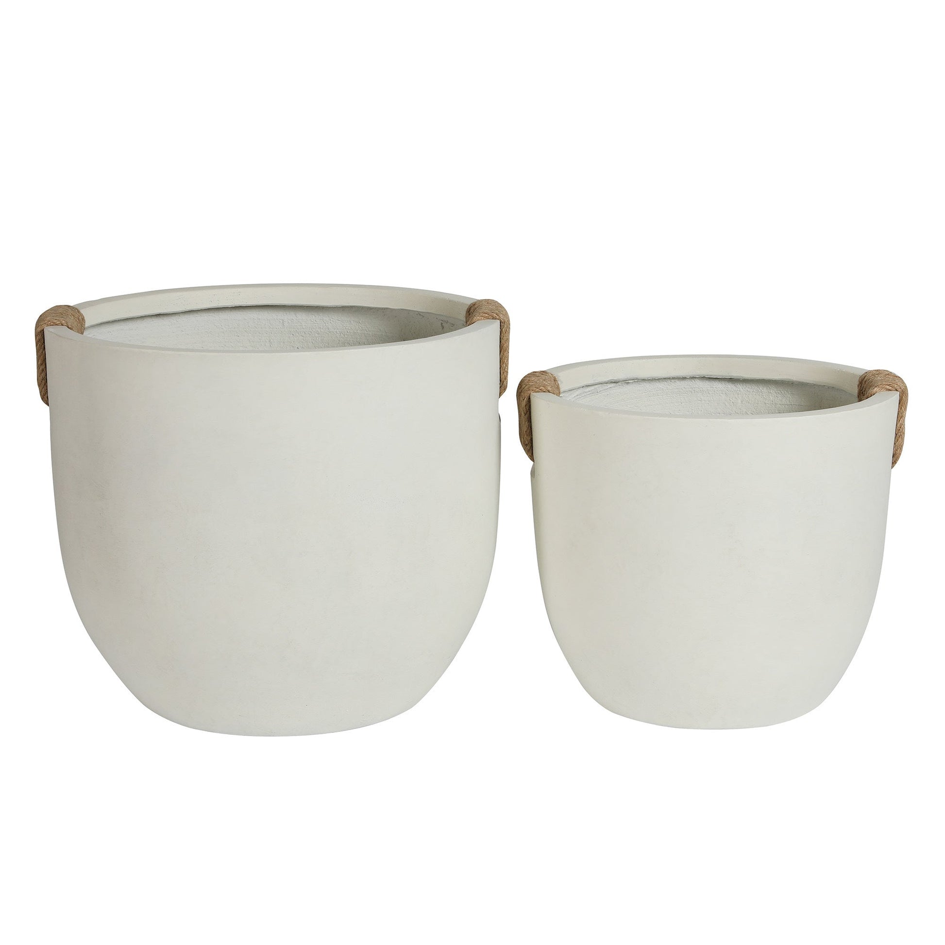 Round concrete planter set of 2, large off white pots with rope handles HouseOfZazla on Tampa Home & Garden Store
