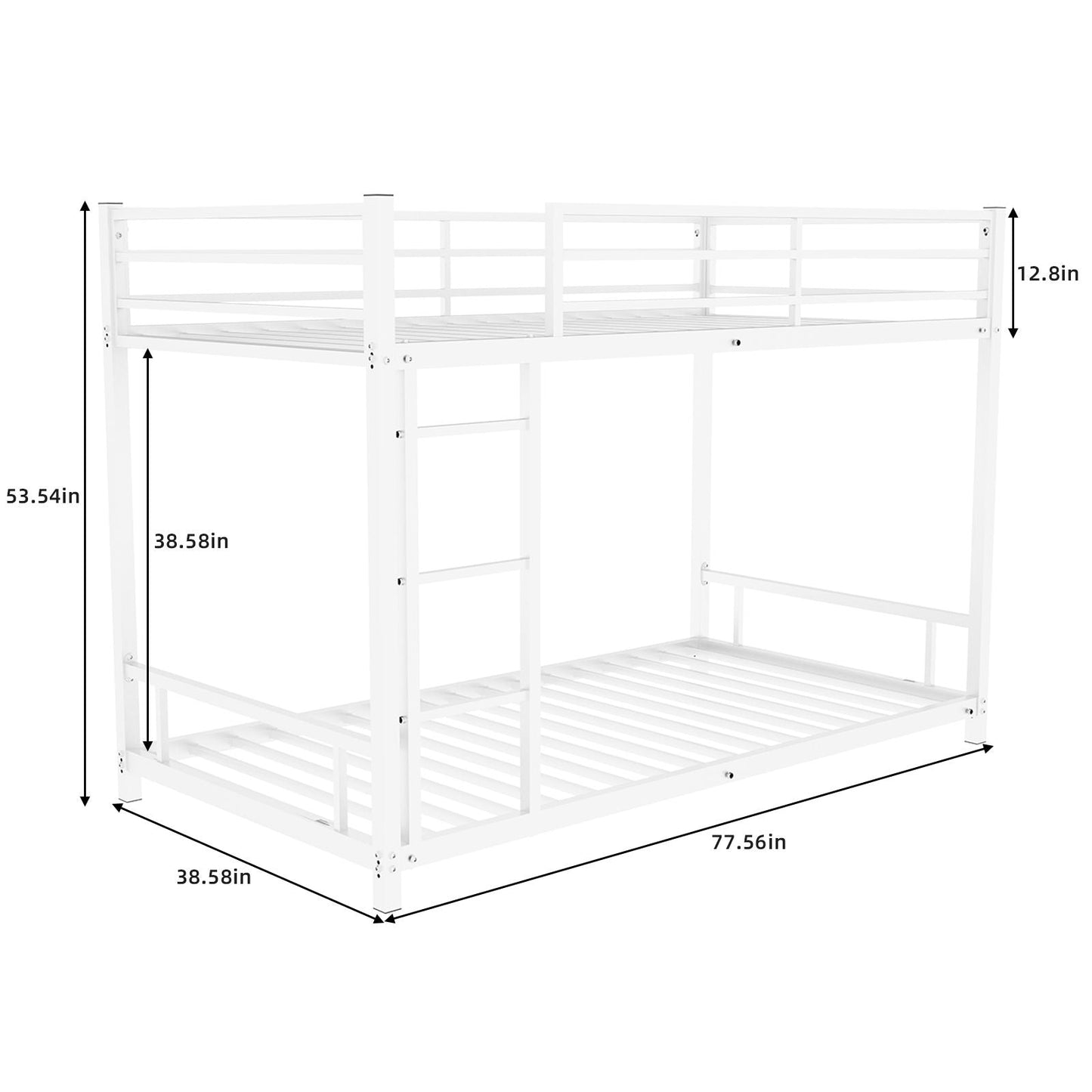 White metal bunk bed with noise-reduction and safety guardrail by HouseOfZazla ladder on Tampa Home & Garden Store