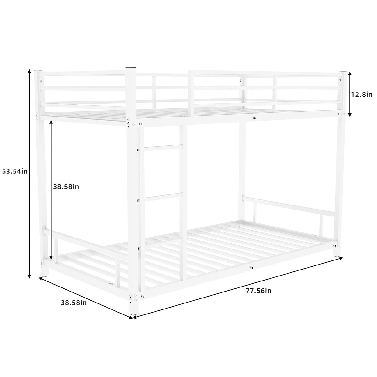 White metal bunk bed with noise-reduction and safety guardrail by HouseOfZazla ladder on Tampa Home & Garden Store