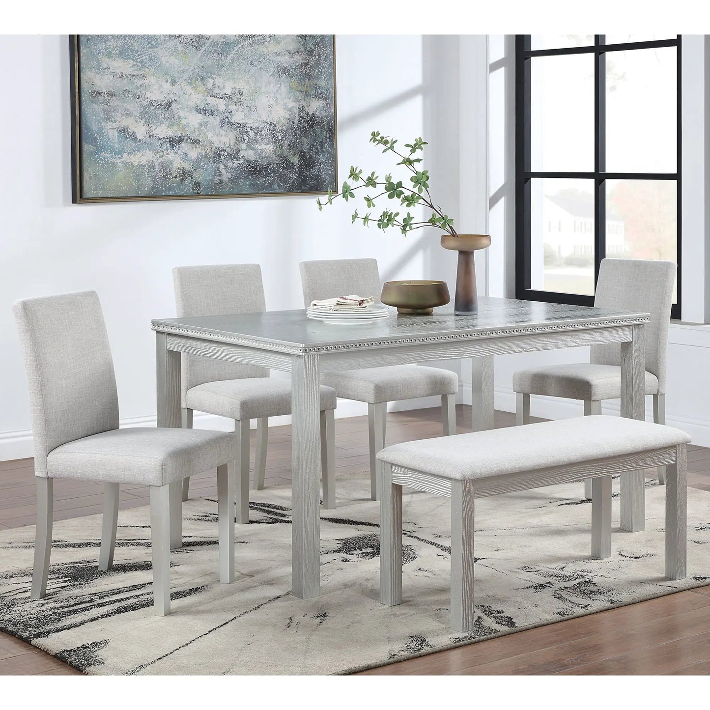 5 Piece Dining Table Set with Crystal Decoration and Upholstered Chairs in gray finish on Tampa Home & Garden Store