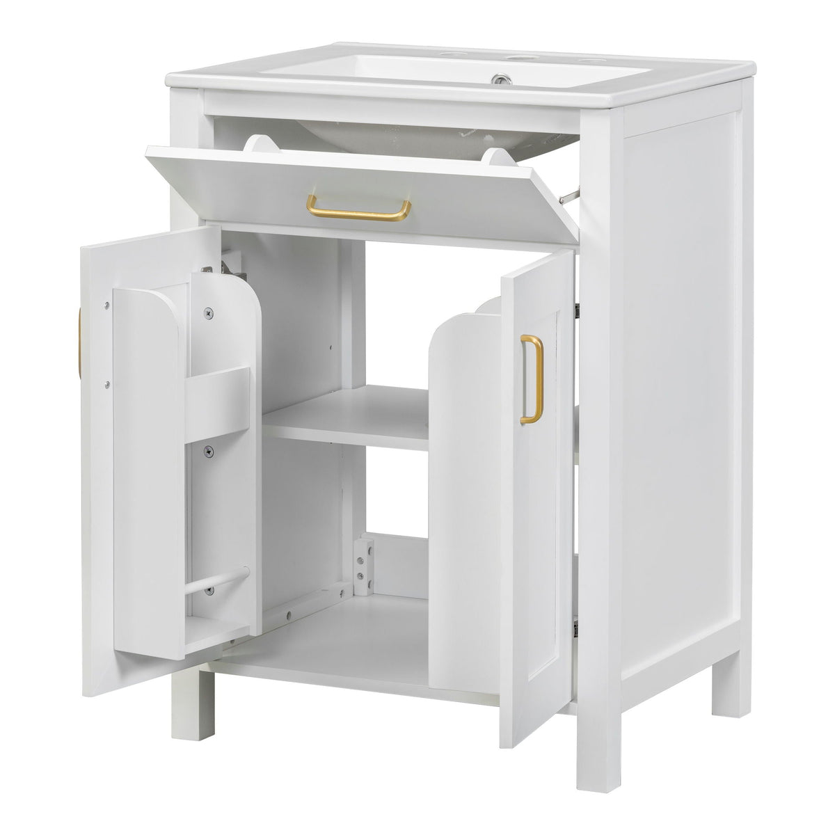 Modern white bathroom vanity with soft-close cabinet and brass hardware by HouseOfZazla on Tampa Home & Garden Store
