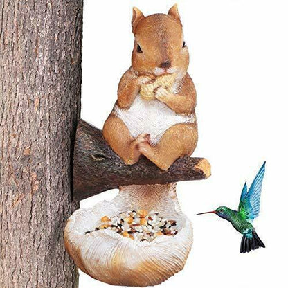 Cute Squirrel Bird Feeder perched on branch with seed bowl and hummingbird nearby Sell My Stuff on Tampa Home & Garden Store