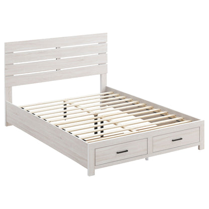 Geary panel bed by HouseOfZazla in light whitewashed wood, slatted headboard, two drawers on Tampa Home & Garden Store