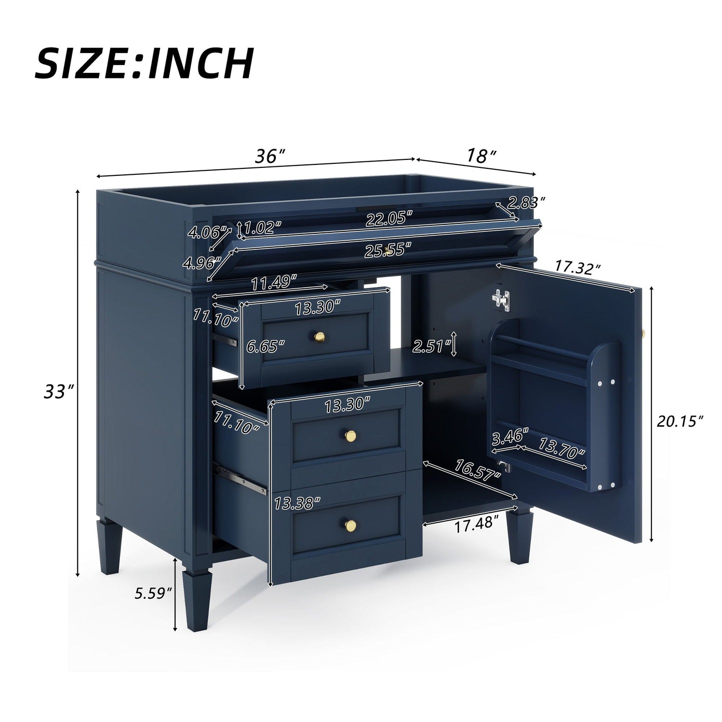Solid Wood Bathroom Vanity and Two Drawers