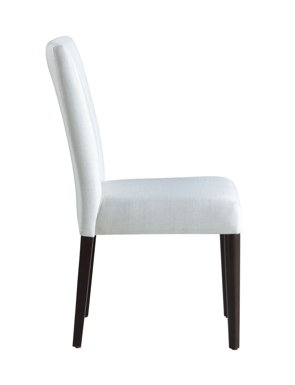 White padded side chair Carena, set of 2 by HouseOfZazla; white fabric seat/back, dark wood legs on Tampa Home & Garden Store