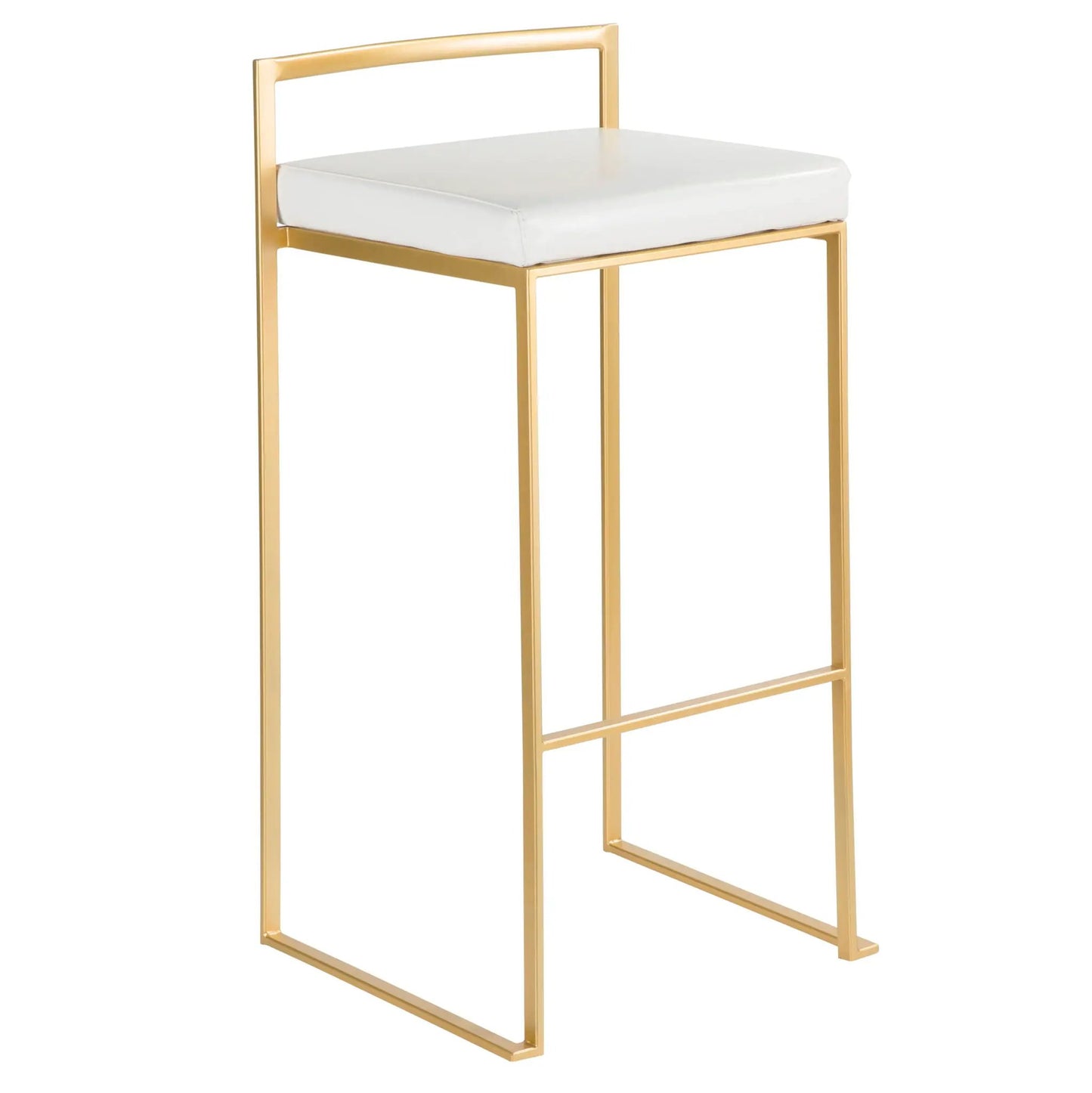 Fuji contemporary glam pair of bar stools with white seats and gold metal frame on Tampa Home & Garden Store