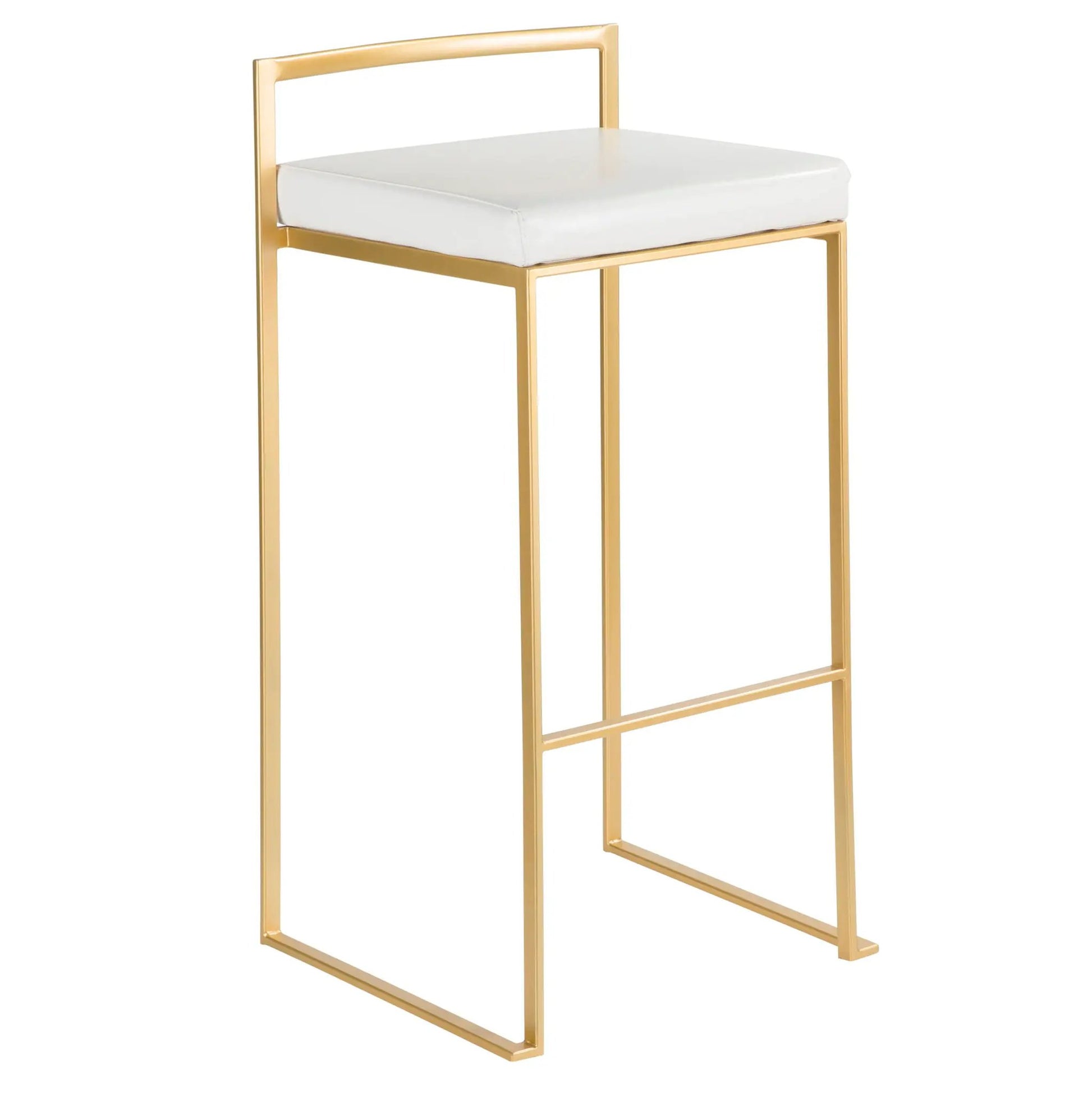 Fuji contemporary glam pair of bar stools with white seats and gold metal frame on Tampa Home & Garden Store