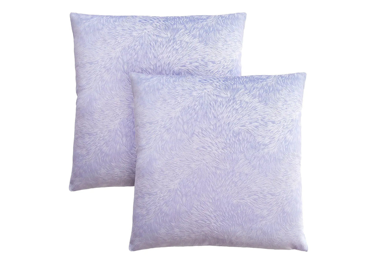 Two lavender square decorative pillows with textured swirl pattern; insert included on Tampa Home & Garden Store