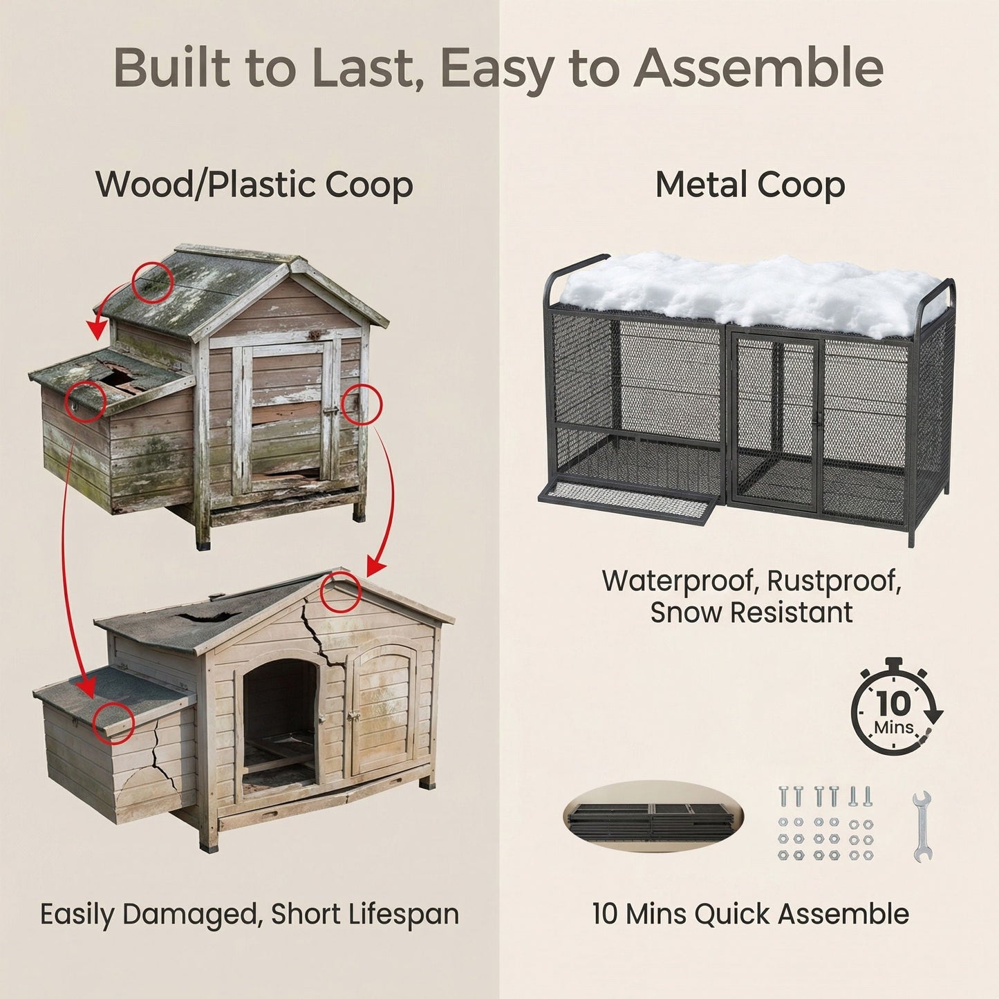 Chicken Cage poultry breeding coop metal black frame; weathered wood coop, 2 items on Tampa Home & Garden Store