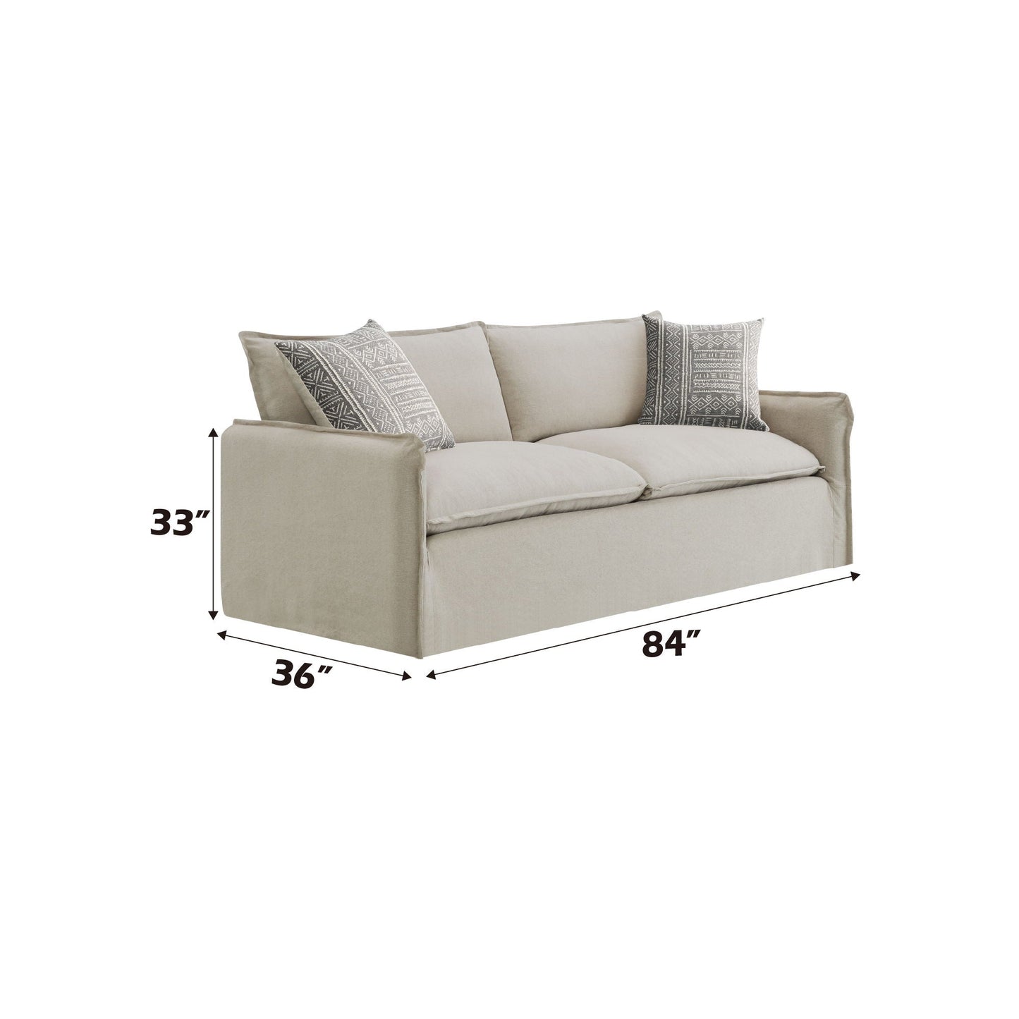 Classic Beige Linen Sofa and Toss Pillows