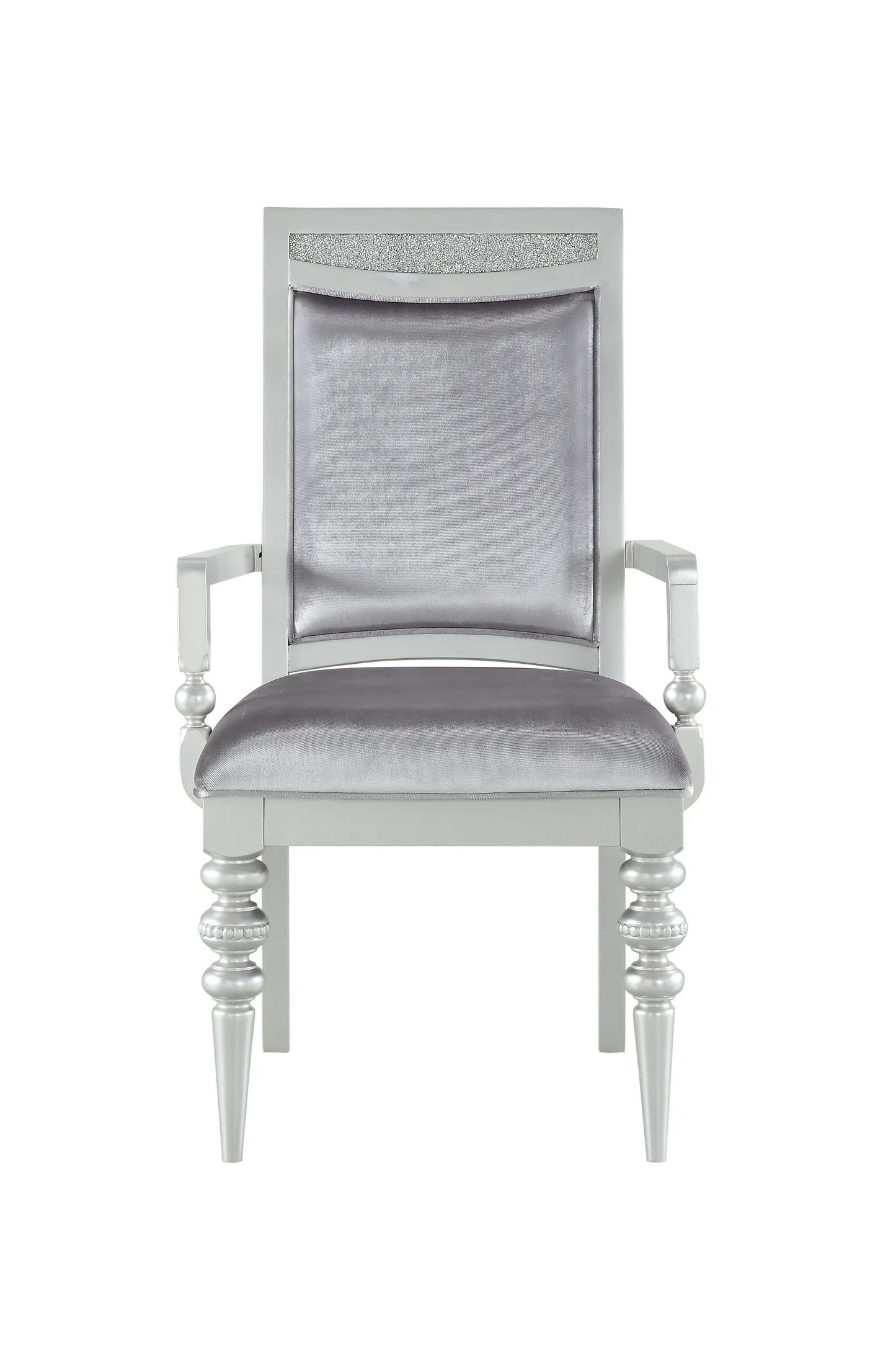 Maverick Arm Chair silver with metallic upholstery and crystal back panel by Unique Piece on Tampa Home & Garden Store
