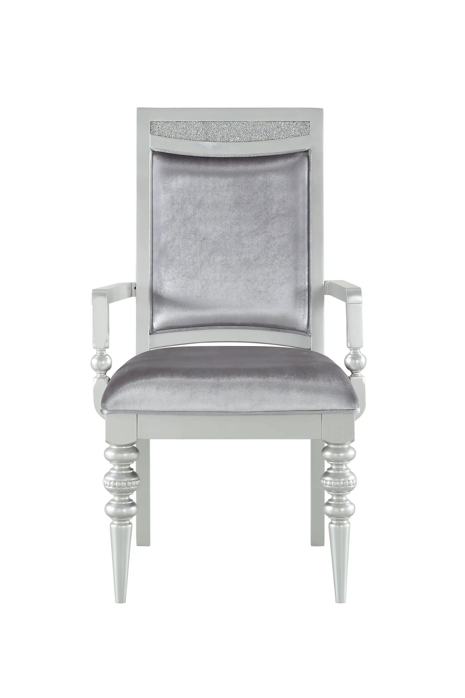 Maverick Arm Chair silver with metallic upholstery and crystal back panel by Unique Piece on Tampa Home & Garden Store