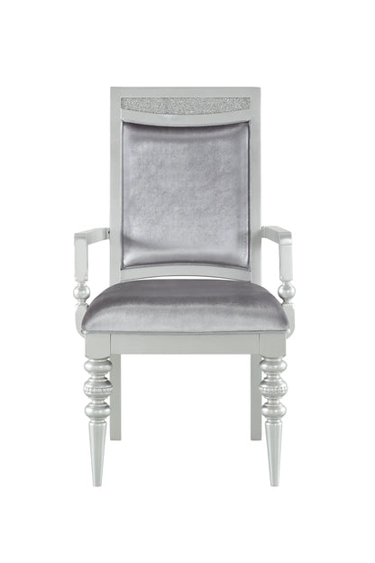 Maverick Arm Chair silver with metallic upholstery and crystal back panel by Unique Piece on Tampa Home & Garden Store