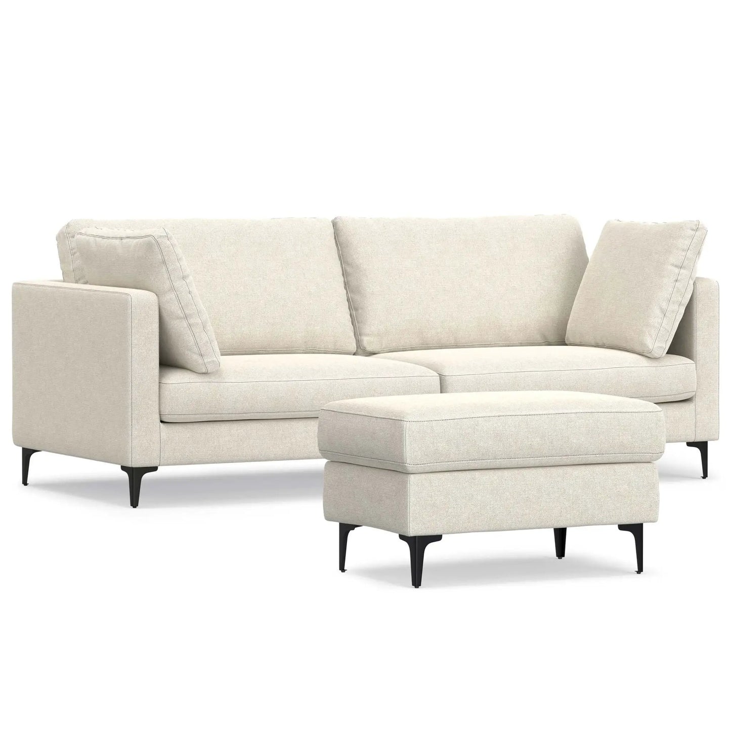Ava Mid Century Sofa with Ottoman Set in Fabric