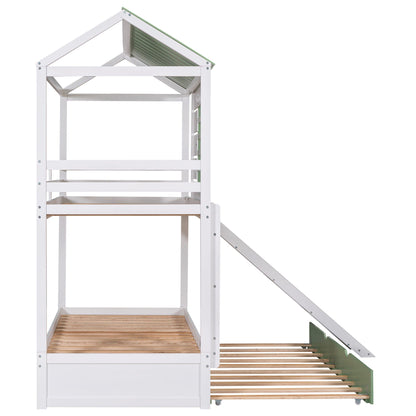 Twin over twin bunk bed in white with built-in slide and under-bed trundle by HouseOfZazla on Tampa Home & Garden Store