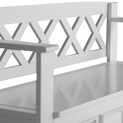 Amherst Solid Wood Entryway Storage Bench in white with crisscross lattice panels on Tampa Home & Garden Store