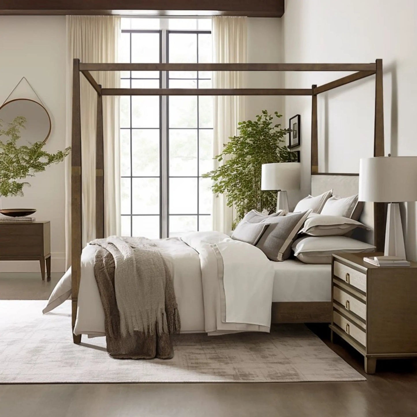 Queen four-poster canopy bed frame in brown wood by Unique Piece Furniture on Tampa Home & Garden Store