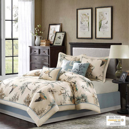 7 Piece Printed Cotton Twill Comforter Set Queen