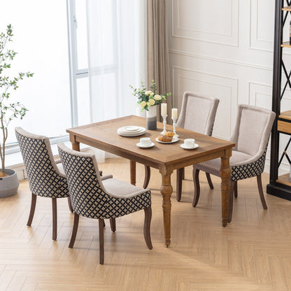 Ultra Side Dining Chair Set of 4 with wood legs and beige patterned upholstery around table on Tampa Home & Garden Store
