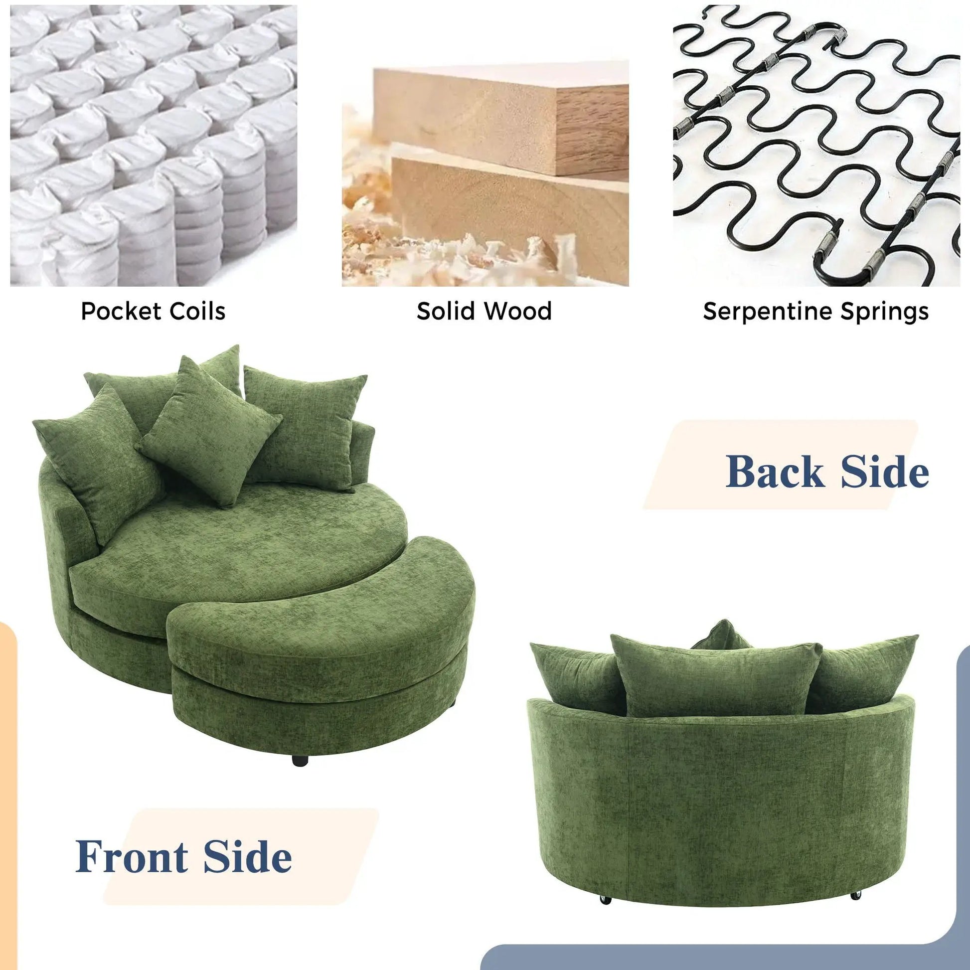 360° Swivel Barrel Chair with Storage Ottoman & 4 Pillows in green velvet by Unique Piece Furniture on Tampa Home & Garden Store