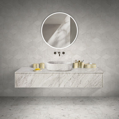 Elegant natural marble bathroom accessories set by HouseOfZazla on marble vanity with mirror on Tampa Home & Garden Store