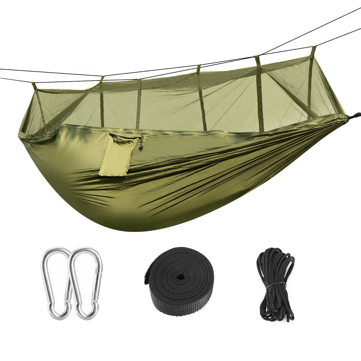 GemGear two-person camping hammock olive nylon with mosquito net; straps and 2 carabiners on Tampa Home & Garden Store