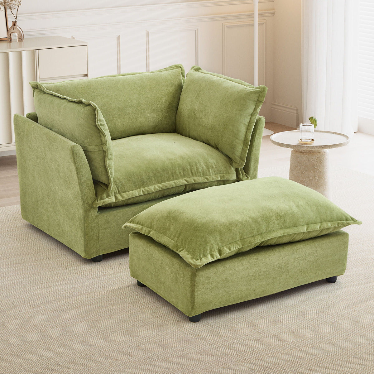 Modern Fabric Armchair with a Movable Ottoman