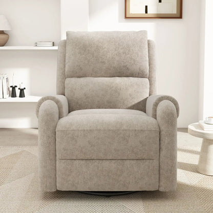 Manual Recliner Massage Chair with swivel rocker in light taupe fabric 8 massage modes on Tampa Home & Garden Store