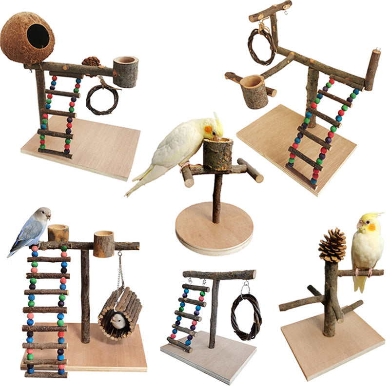 Solid wood parrot station frame with bead ladder, rope toy, and coconut hideout by Sell My Stuff on Tampa Home & Garden Store