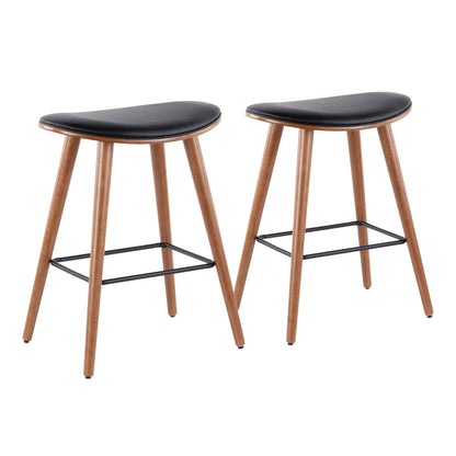 Contemporary upholstered counter stool set with wood legs, black seats, 2-pack by HouseOfZazla on Tampa Home & Garden Store